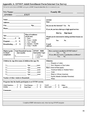 Fillable Online Krex K State Appendix A EFNEP Adult Enrollment Form