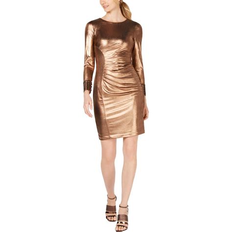 Calvin Klein Womens Bronze Metallic Jeweled Party Cocktail Dress 6 Bhfo