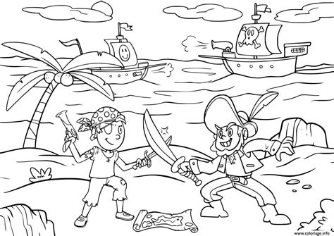 Coloriage Bataille Entre Pirates Sur Une Ile Jecolorie