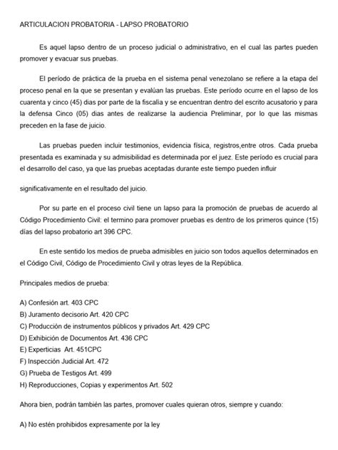 Articulacion Probatoria Pdf Evidencia Ley Ley Procesal