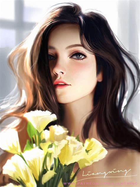 Liang Xing Flowers Face Women Artwork Liang Xing Hd Phone