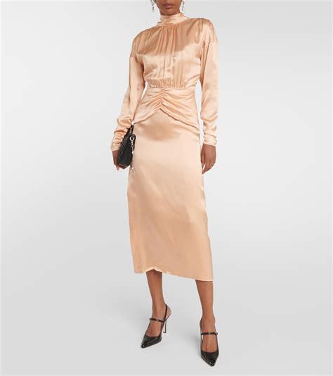 Tie Neck Silk Satin Midi Dress In Pink Alessandra Rich Mytheresa