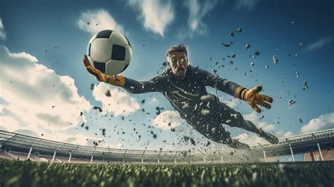 Premium Photo Soccer Goalkeeper Catches The Ball Generative AI