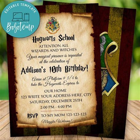 Free Printable Editable Harry Potter Birthday Invitations