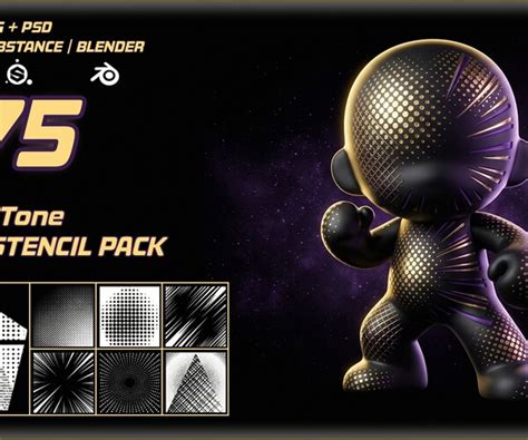 ArtStation - 375 Comic Screen Tone Alpha Pack – Ben-Day Dots & Halftone Stencils for Cel-Shaded