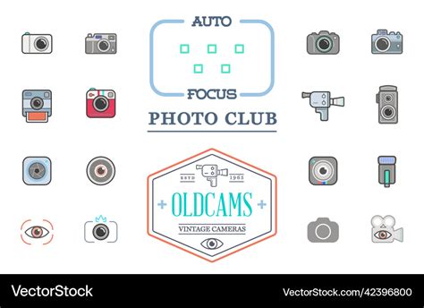 Set of vintage photo video camera signs elements Vector Image