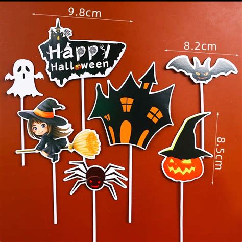 Spider Ghost Witch Halloween Paper Card Cake Topper Plug In Baking