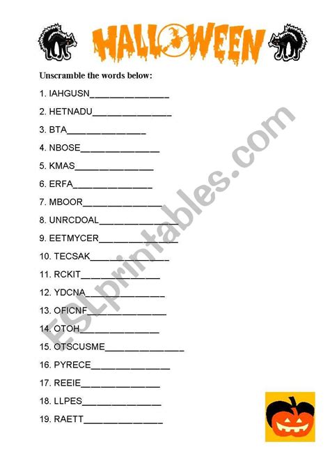 Halloween Unscramble Words Esl Worksheet By Mia001