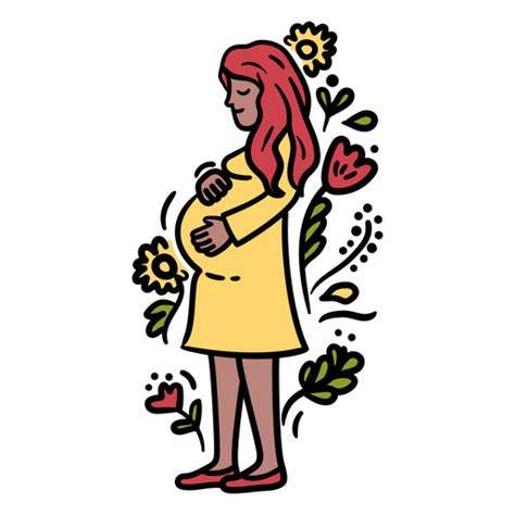 Pregnant Woman In A Yellow Dress With Flowers PNG & SVG Design For T-Shirts