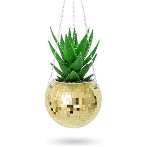 Pot De Fleurs En Forme De Boule Disco Avec Crochet Et Support En Bois