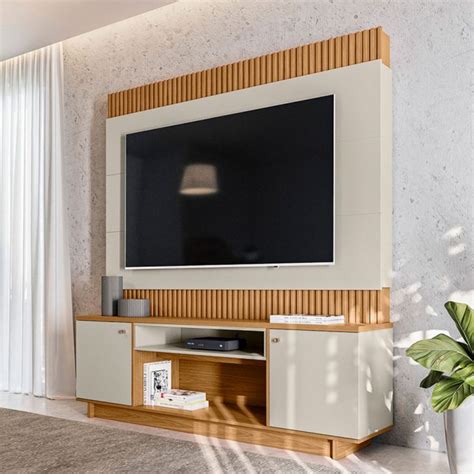 Estante Home Ripado Modulado Para Tv At Polegadas Nature Off White