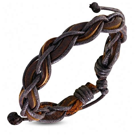 Bracelet Homme Cuir Marron Corde Noire