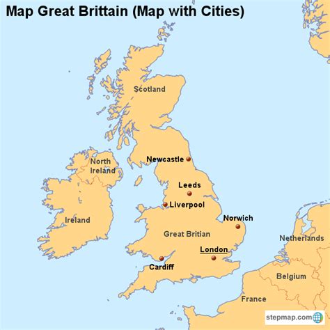 Stepmap Map Great Britain Map With Cities Landkarte Für Great Britain