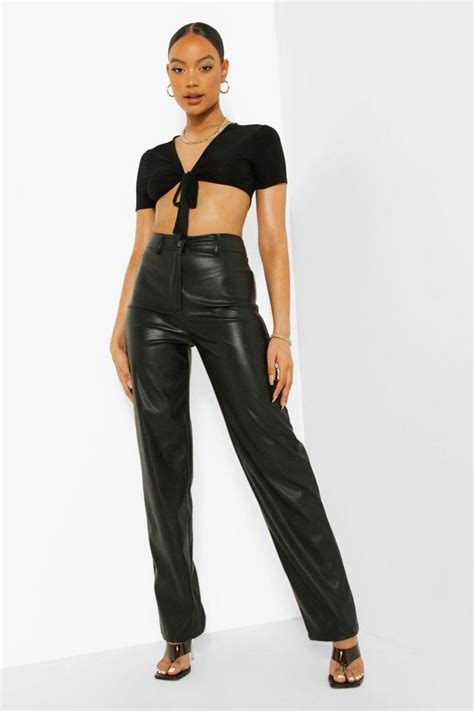 Wide Leg Leather Look Trousers Boohoo Uk