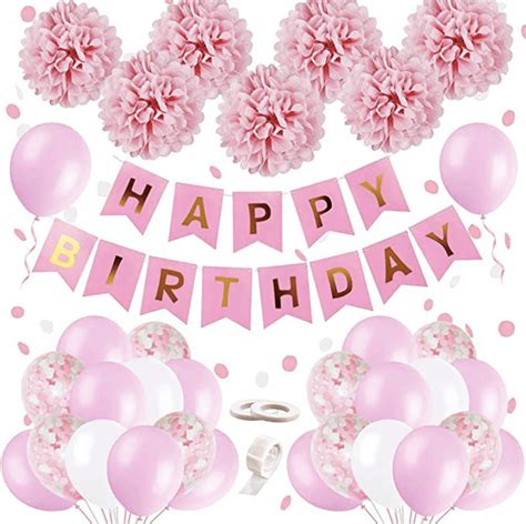 Pink Party Decorations Happy Birthday Confetti Balloons with Banner ...