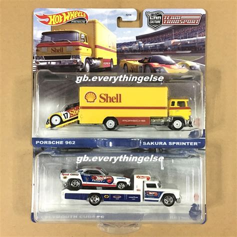 Hot Wheels Premium Team Transport Porsche 962 Sakura Sprinter 72 Plymouth Cuda FC Retro Rig