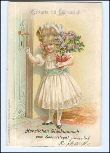 Y14023 Postkarte mit Blumenduft Litho AK Mädchen mit Blumen