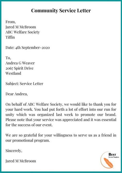 5 Service Letter Template Format Sample And Examples