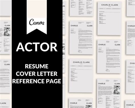 Professional Actor Resume Template Cover Letter Reference Etsy