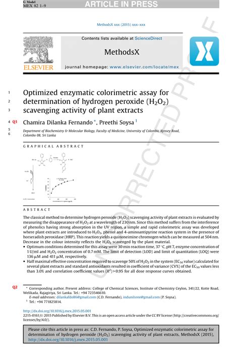 Pdf Optimized Enzymatic Colorimetric Assay For Determination Of