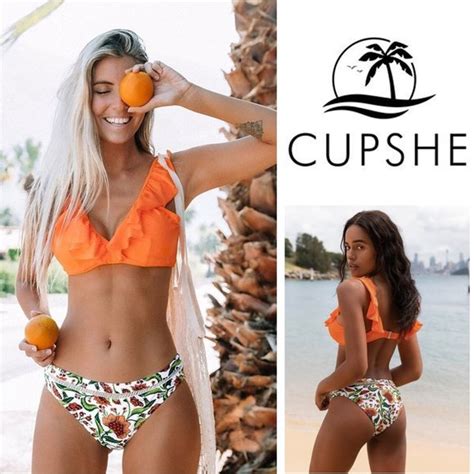 Cupshe Swim Cupshe Orange Ruffle Bikini With Floral Bottom New With