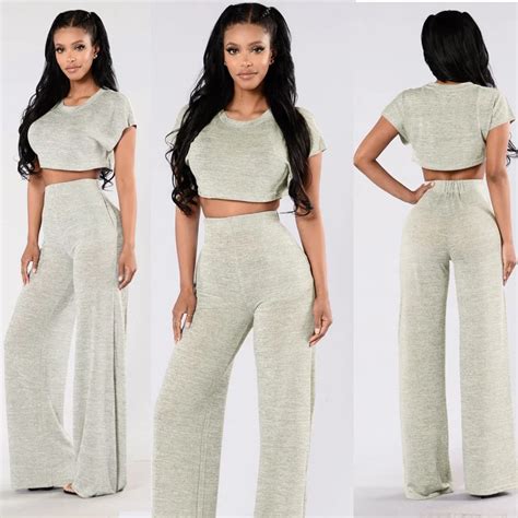 Women Crop Top And Wide Leg Pants Two Pieces Women Set Summer Soft 2