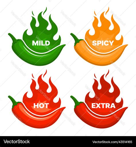 Spicy Level Of Hot Chili Peppers With Fire Labels Vector Image