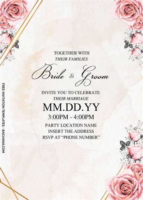 Free Dusty Rose Wedding Invitation Templates For Word Rose Wedding