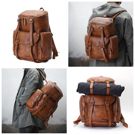 Personalized Leather Backpack Men Travel Backpack Hiking Rucksack Unis – LISABAG