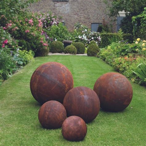 Boule deco jardin métal rouillé sphère acier corten JARDINEX