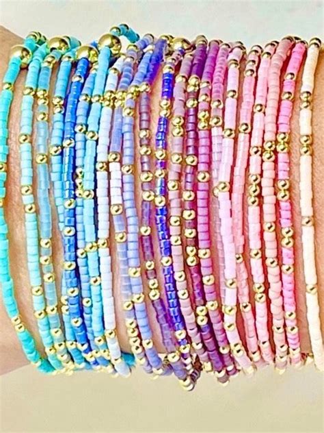 Colorful Pastel Seed Bead And Gold Filled Bracelets Great For Stacking