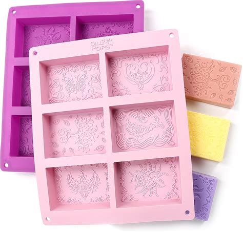 Rectangle Silicone Soap Molds Set Of 2 For 12 Cavities Mixed Patterns Soap Making Supplies