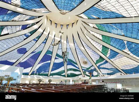 Brazil Brasilia Inside View Cathedral Catedral Metropolitana Stock