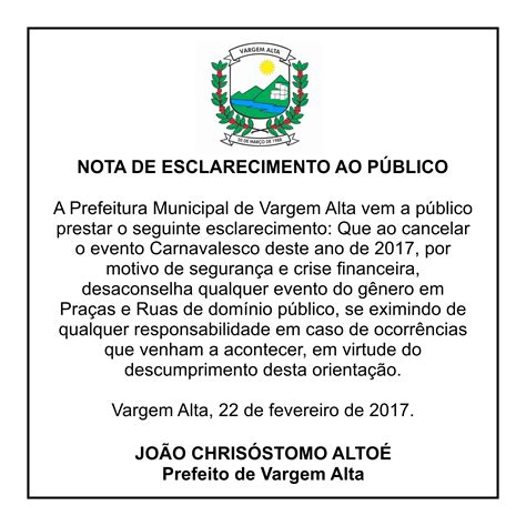 NOTA DE ESCLARECIMENTO AO PÚBLICO