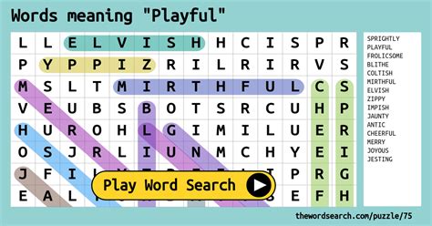 Words meaning "Playful" Word Search