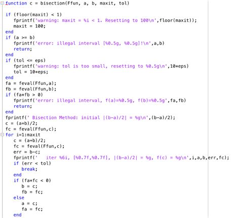 1 Bisection Method Matlab Function Bisection M For