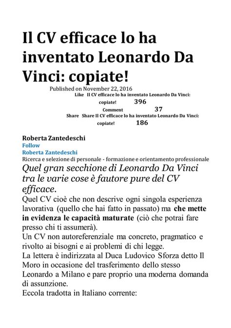 Il Cv Efficace Lo Ha Inventato Leonardo Da Vinci PDF