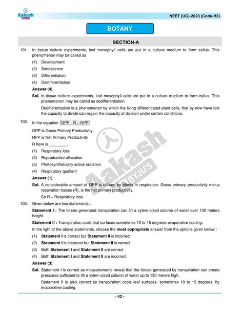 Free PDF of NEET 2023 Botany Question Paper only at BYJU’S