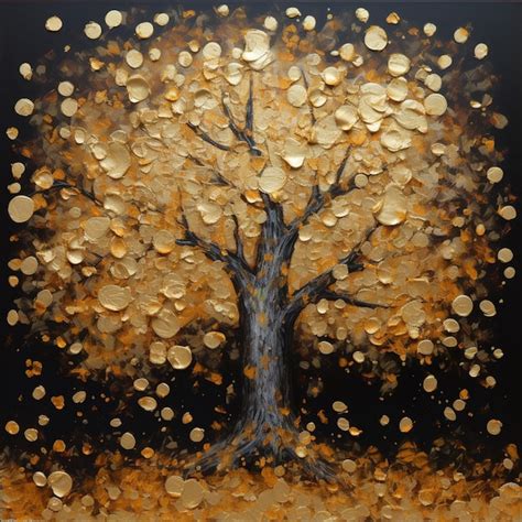 Premium AI Image Painting Of A Tree With Gold Leaves And A Black