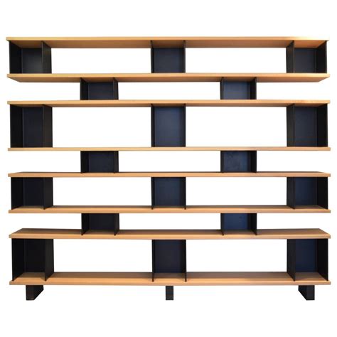 Large Horizontale White Oak And Black Steel Shelving Unit By Design Frères Oak Shelving Unit