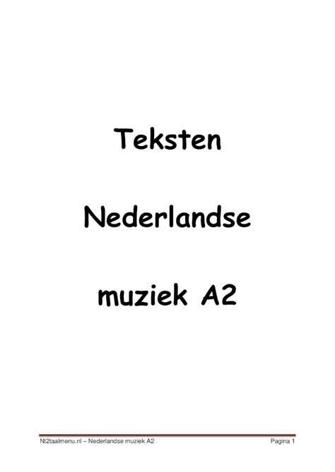 Pdf Teksten Nederlandse Muziek A Nt Taalmenu