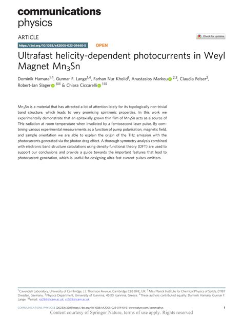 PDF Ultrafast Helicity Dependent Photocurrents In Weyl Magnet Mn3Sn