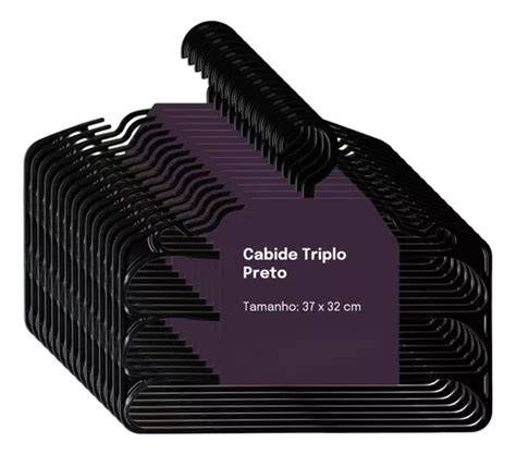 Kit De 15 Cabide Triplo Para Calça Organizador 37x32cm Cor Preto