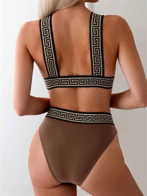 Shein Swim Women S Geometric Patterned Sexy Bikini Set With Tape Bathing Suit For Vacation For