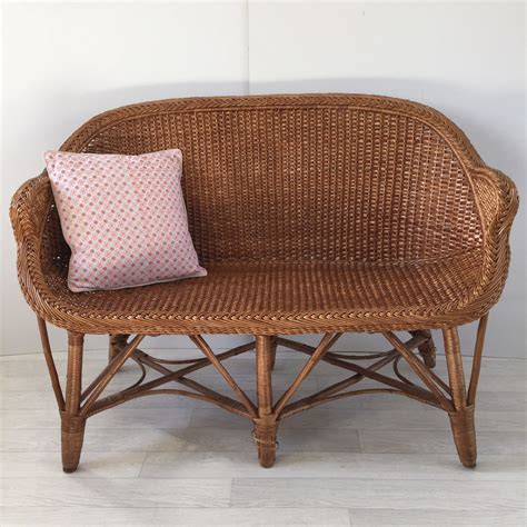 Vintage Rattan Wicker Settee Sofa 2 Seater Banquette Canapé Rotin Vi