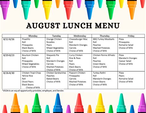 Lunch Menu - Christian Preparatory Schools