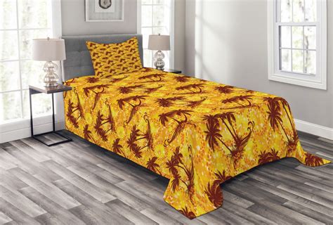 Hawaiian Bedspread Set Twin Size Ocean Sea Island Themed Pattern With