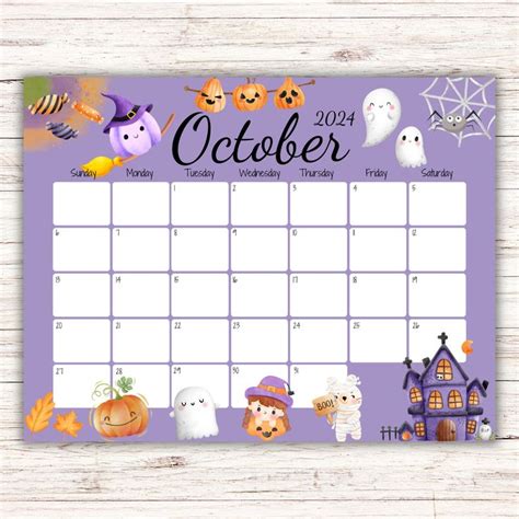 EDITABLE October 2024 Calendar Happy Halloween Pretty Ghost Cute