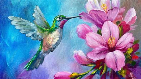 Hummingbird With Hibiscus Flower Oil Paintings