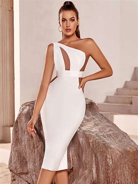 Adyce One Shoulder Cut Out Split Thigh Cocktail Party Bodycon Bandage